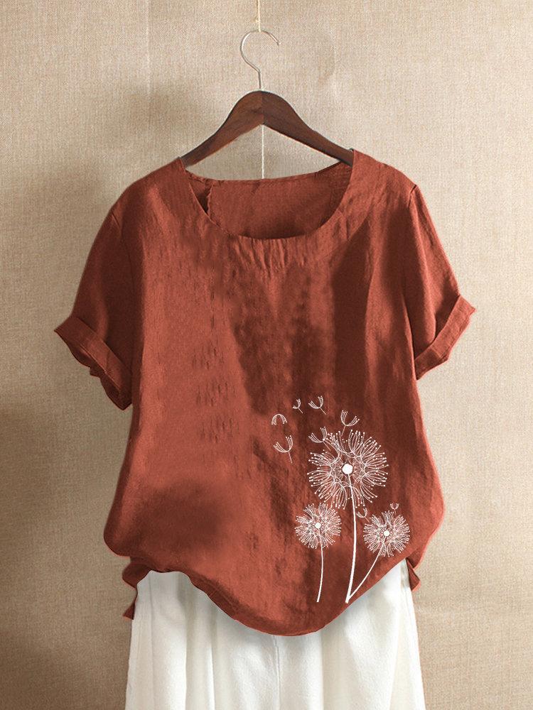 Casual Print Short Sleeve Overhead Crew Neck Blouse