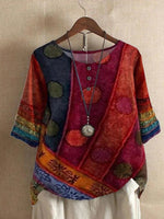 Lässiges, bedrucktes, locker sitzendes Oberteil mit Rundhalsausschnitt und Knöpfen