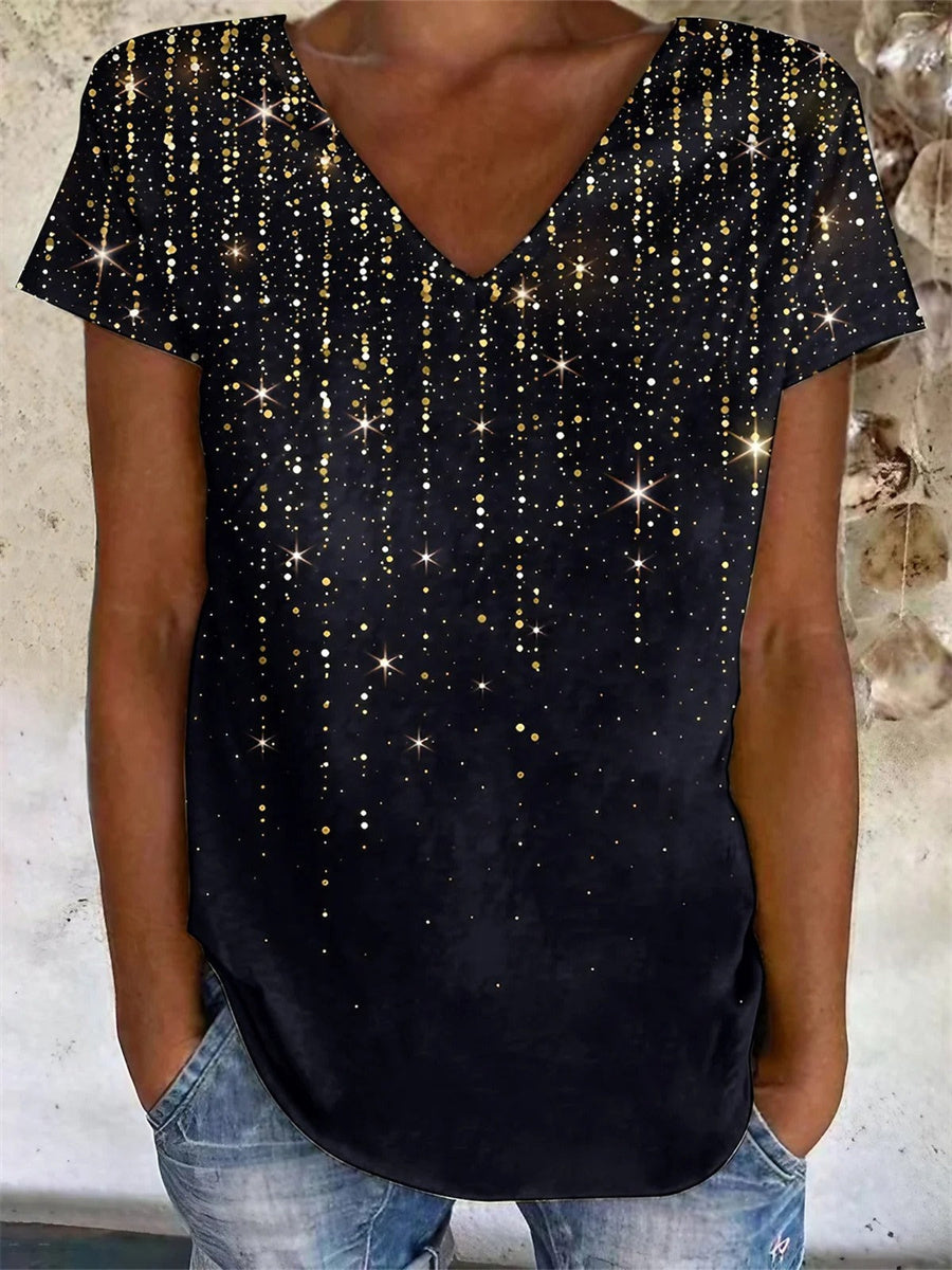 Lässiges schwarzes T-Shirt mit V-Ausschnitt und lockerer Passform