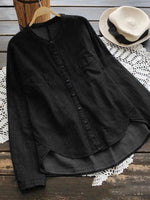 Leisure Stand Up Collar Washed Denim Irregular Long Sleeved Shirt