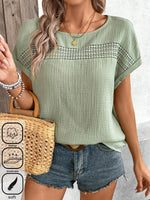 Green Crew Neck Short Sleeves Basic Blouse