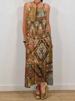 Robe sans manches à poches pour femme, imprimé ethnique vintage.