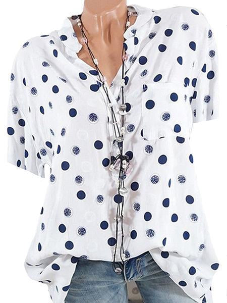Loose Fitting Short Sleeve Polka Dot Blouse