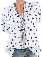 Loose Fitting Short Sleeve Polka Dot Blouse