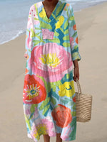 Floral Print V-neck Long Sleeve Dress