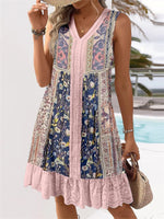 Robe midi sans manches en dentelle graphique à col en V pour femme