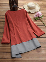 Chemisier décontracté à rayures patchwork asymétriques et manches longues