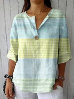 Lässige Langarmbluse mit Farbblockmuster