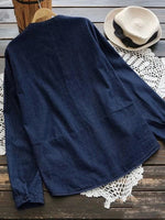 Leisure Stand Up Collar Washed Denim Irregular Long Sleeved Shirt