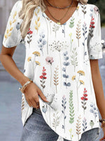 Chemise à fleurs décontractée à col en V et manches courtes
