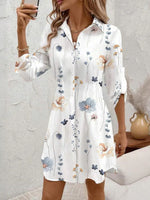 Fresh Floral Print Collared Long Sleeve Mini Dress