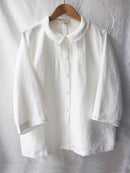 Round Neck Button-up Casual Long Sleeve White Blouse