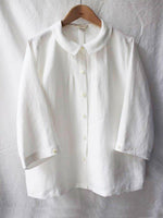 Round Neck Button-up Casual Long Sleeve White Blouse