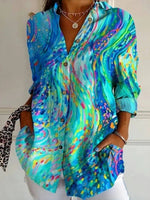 Women’s Abstract Print Button Down Casual Long Sleeve Shirt