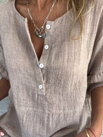 Lässige Kurzarmbluse mit Rundhalsausschnitt und Lotusblattmuster