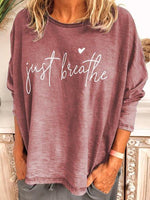 Casual Crew Neck Long Sleeve Letter Printed Blouse