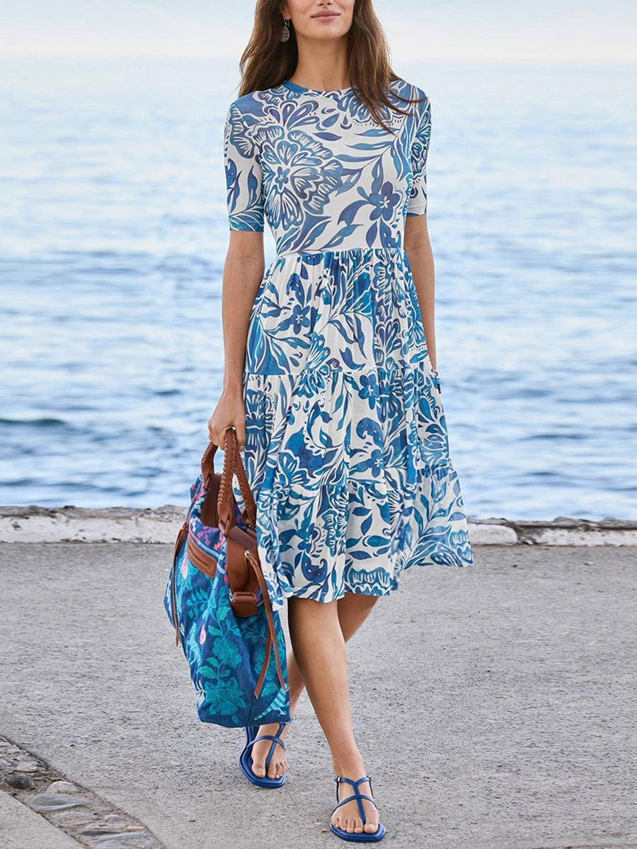 Dreamy Blue Round Neck Mini Dress