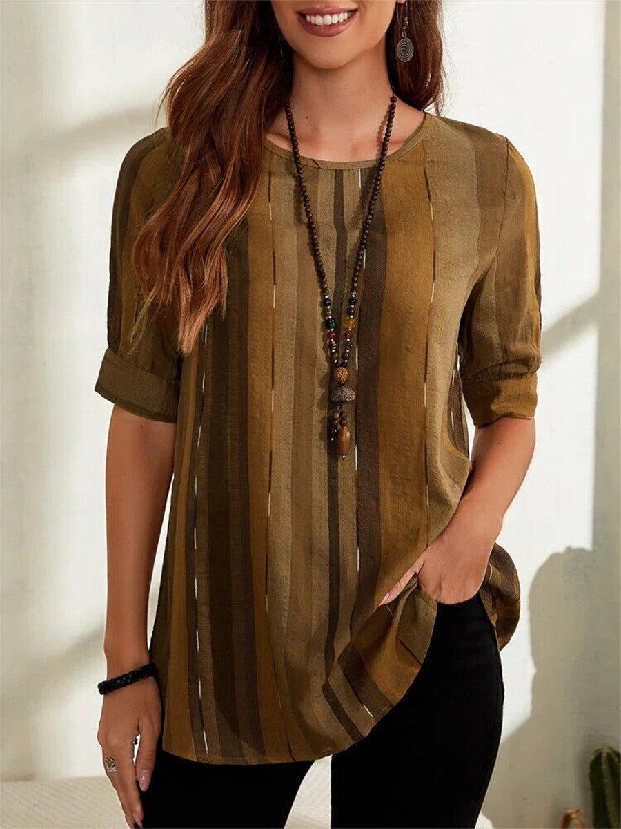 Chemise à rayures à col rond et manches courtes