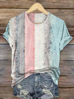 Gradient Colour Block Round Neck Short Sleeve T-Shirt