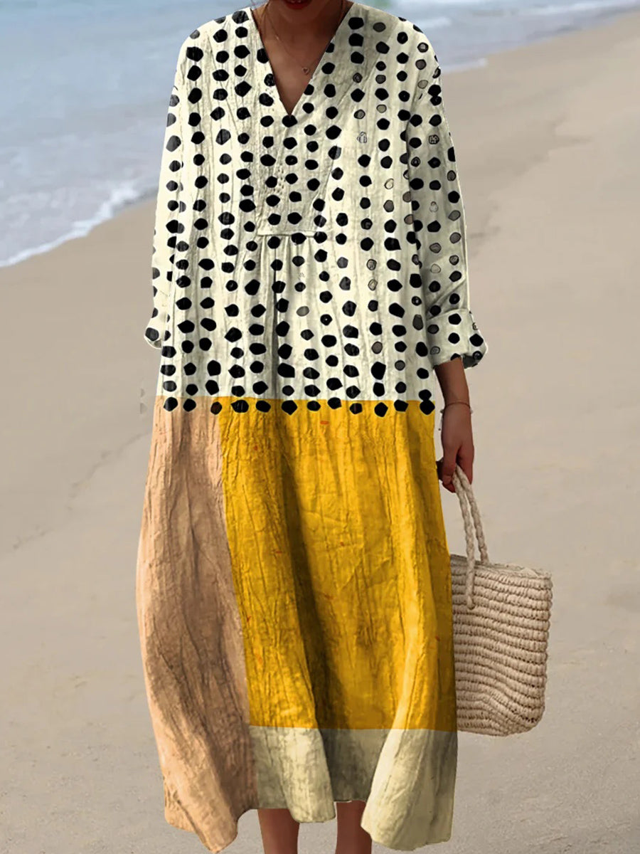 Lässiges Kleid mit Print, V-Ausschnitt und langen Ärmeln