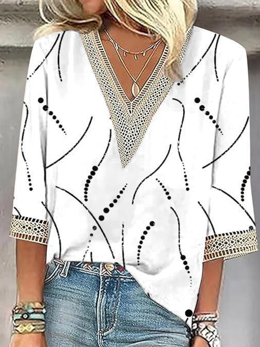 Groovy V-Neck 3/4 Sleeve Top