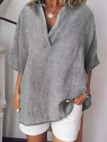 Chemisier pull en coton uni à col V