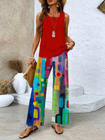 Ensemble deux pièces sans manches à col carré rouge