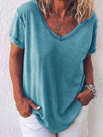 Women’s Casual V-Neck Short Sleeve Summer Loose T-Shirt