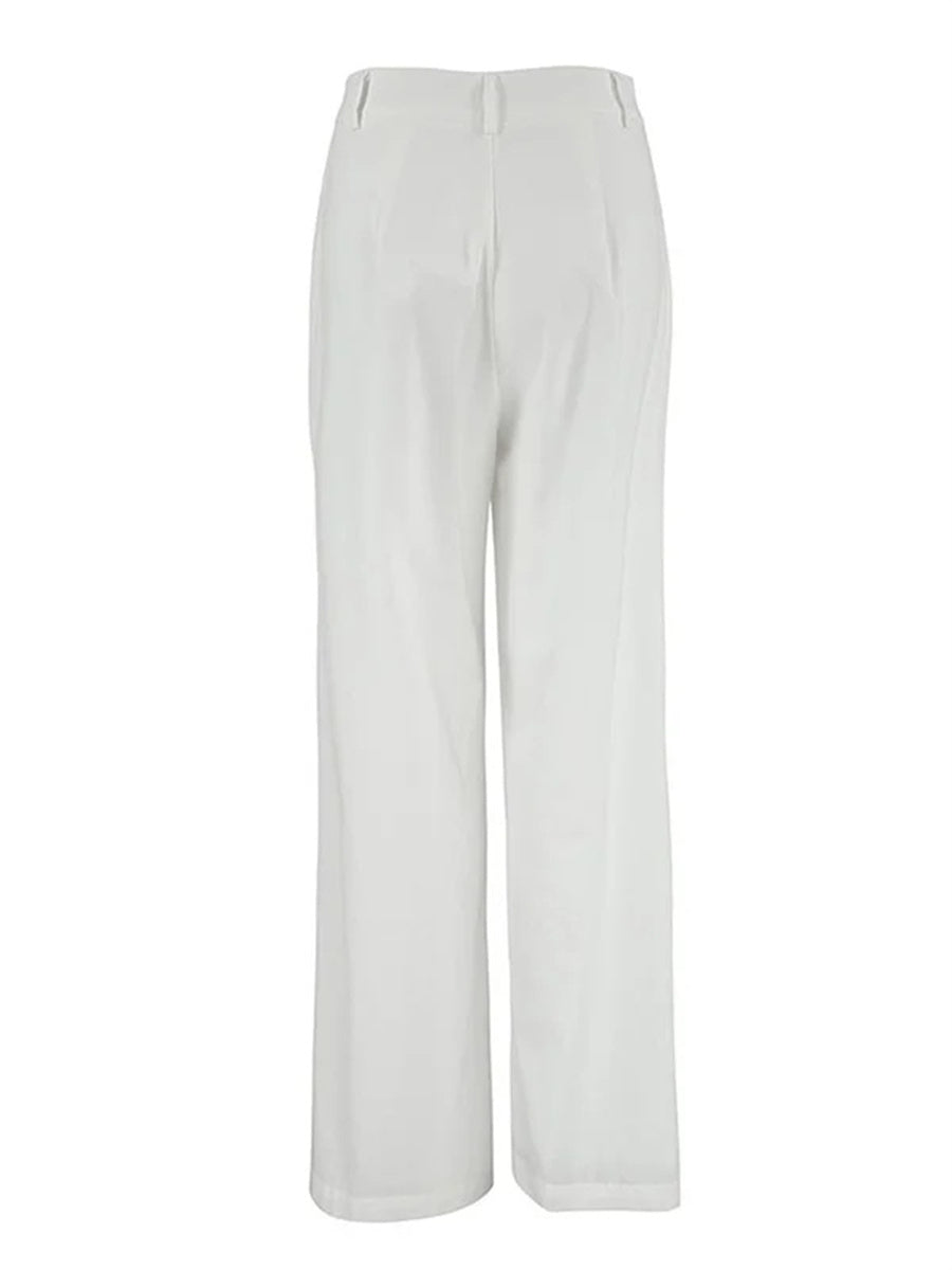 High Waisted Loose Buttoned Pockets Solid Color Suit Pants