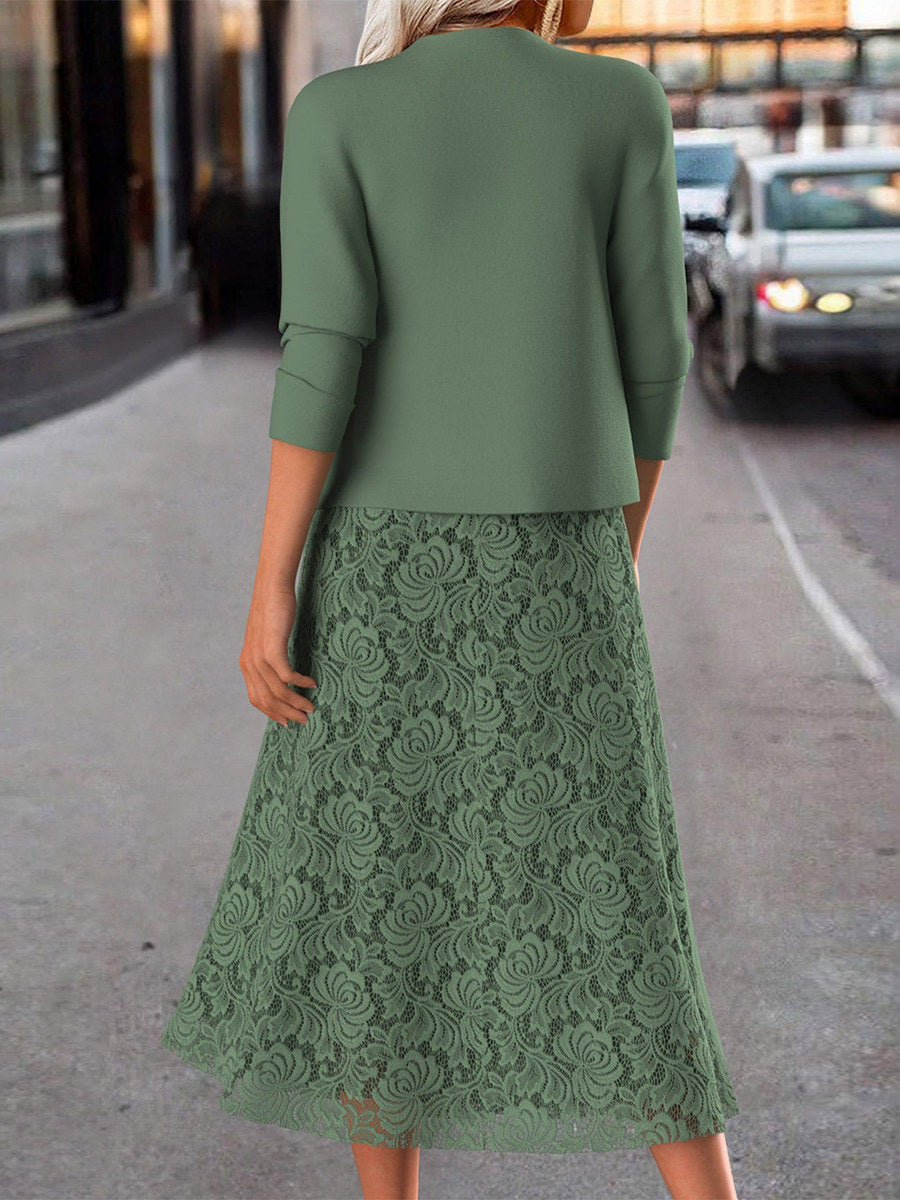 Robe deux pièces confortable à manches longues et col rond uni