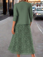 Robe deux pièces confortable à manches longues et col rond uni