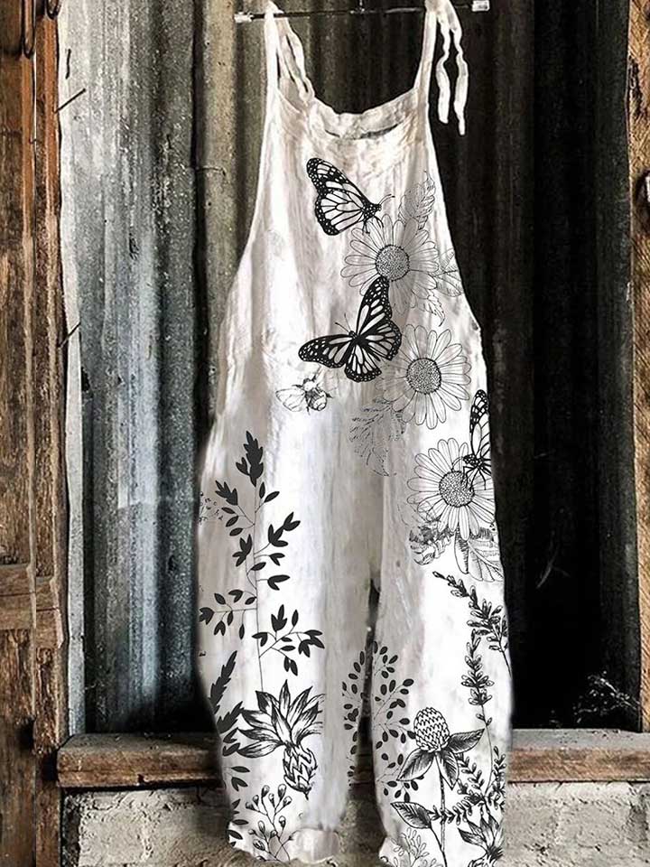 Lässiger, ärmelloser Jumpsuit mit Schmetterlingsmuster für jeden Tag