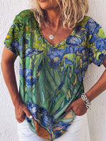 Irises Print Round Neck Short Sleeve T-shirt