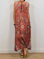 Women's Vintage Bohemian Ethnic Art Print Sleeveless Pocket Dress