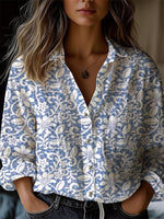 Floral Printed Lapel Long Sleeve Loose Casual Shirt