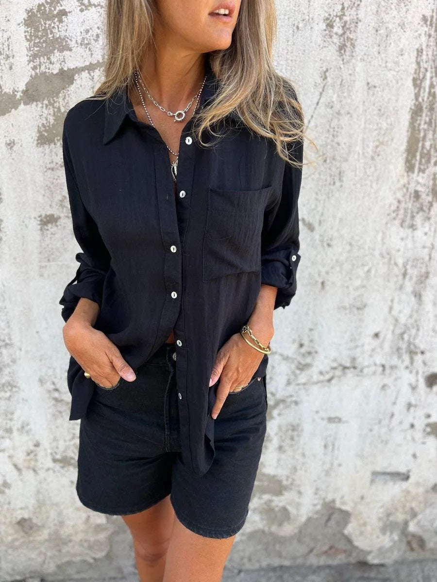 Cotton And Linen Lapel Shirt