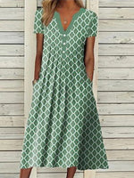 Midikleid mit kurzen Ärmeln und geometrischem Muster