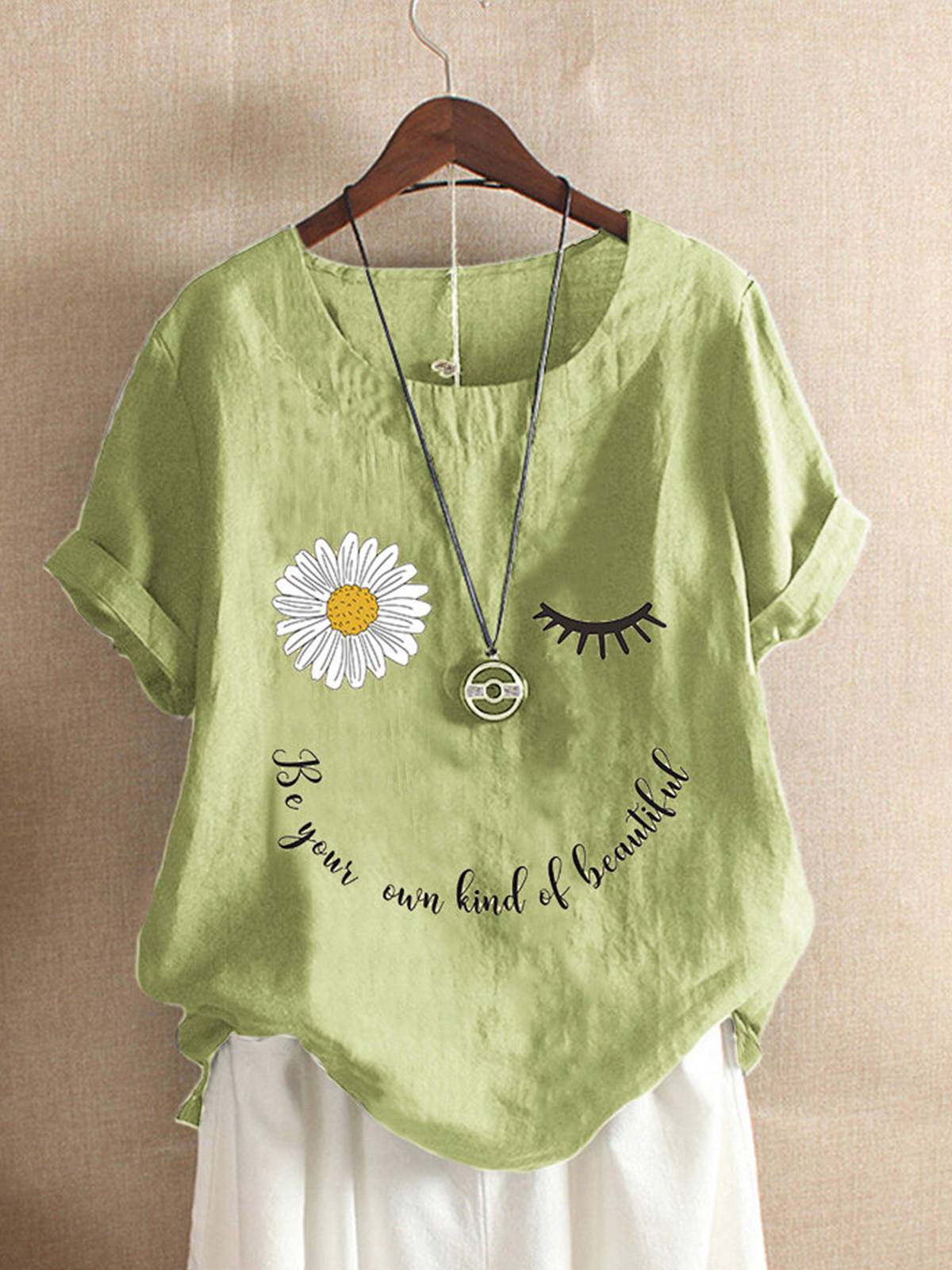 Daisy Letter Print Crew Neck Blouse