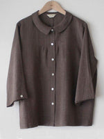 Round Neck Button-up Casual Long Sleeve White Blouse