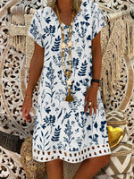 Floral V Neck Style Loose Mini Dress
