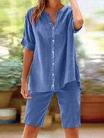 Schickes blaues, schlichtes Kurzarm-Zweiteiler-Set