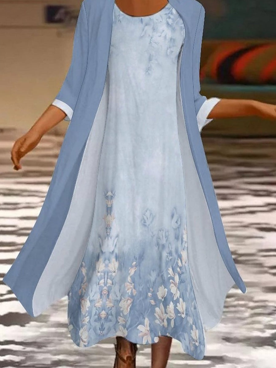 Lässiges zweiteiliges Maxikleid mit Rundhalsausschnitt und 3/4-Ärmeln