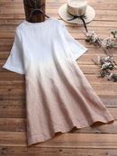 Gradient Short Sleeve Loose O-neck Casual Blouse For Women