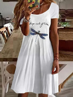 Robe mini blanche imprimée à manches courtes