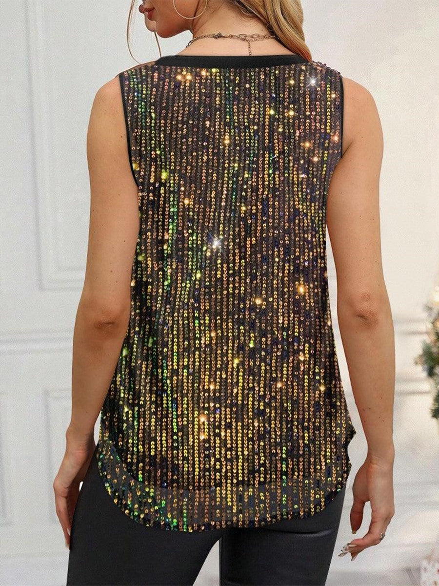 Sexy ärmelloses Tanktop mit Paillettenmuster und V-Ausschnitt