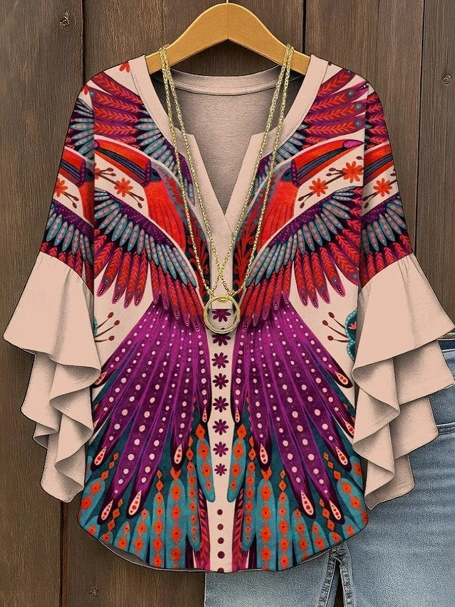 Haut violet à col en V et manches 3/4