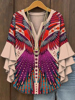 Haut violet à col en V et manches 3/4