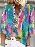 Lässiges Top mit V-Ausschnitt und 3/4-Ärmeln