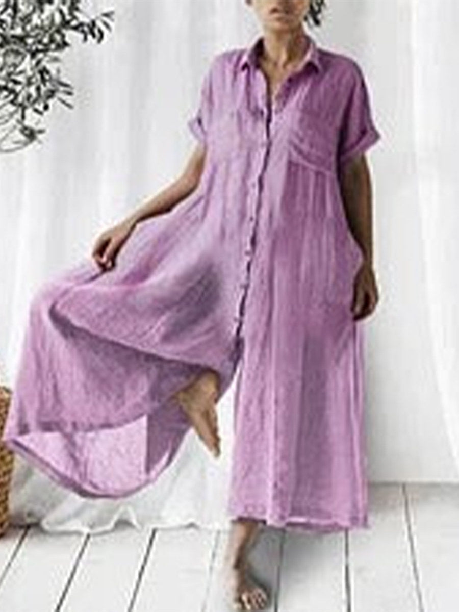 Lässiger Jumpsuit aus einfarbigem Leinen mit lockerem Revers