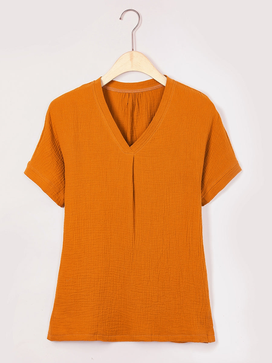 Einfarbiges, lässiges Kurzarm-T-Shirt mit V-Ausschnitt